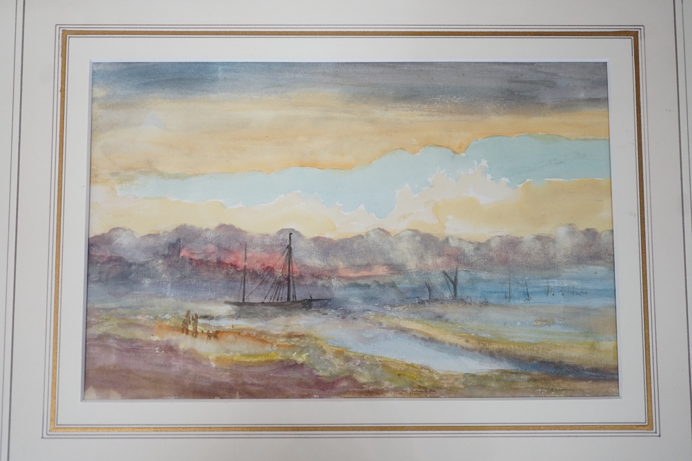 F.E. Jackson, watercolour, 'Headland Val der Chann', signed, 16 x 50.5cm, together with a group of assorted pastels and watercolours